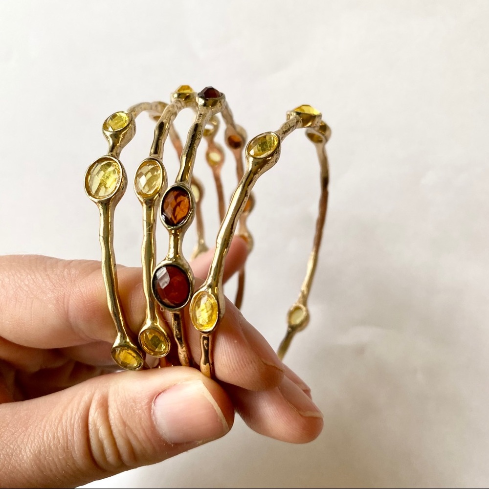 Gold Bangle Bracelets with Yellow/Orange C…